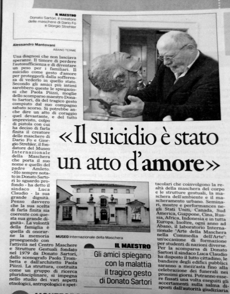 articolo la scomparsa di Donato Sartori