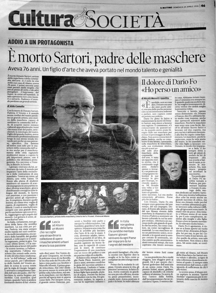 articolo la scomparsa di Donato Sartori