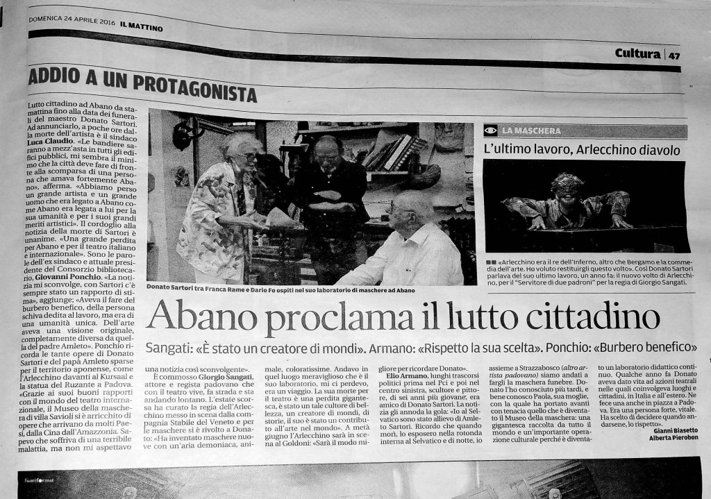 articolo la scomparsa di Donato Sartori