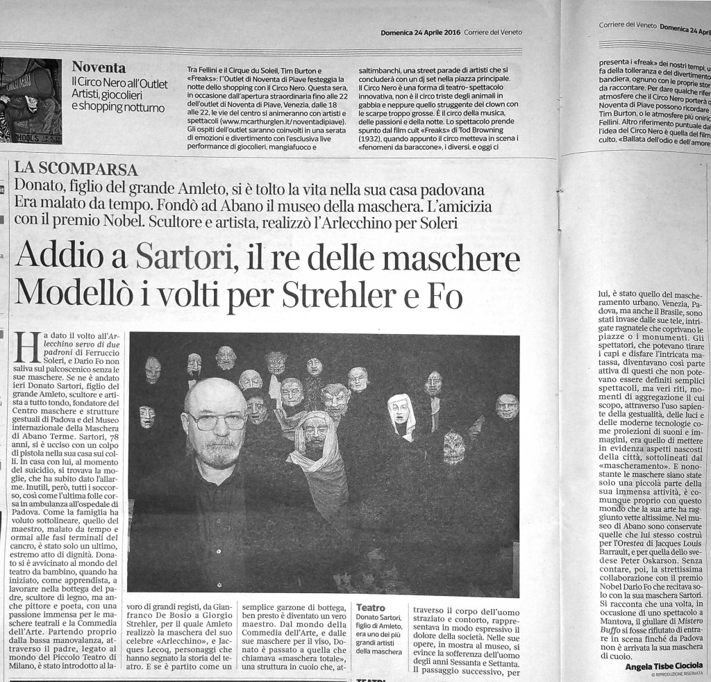 articolo la scomparsa di Donato Sartori